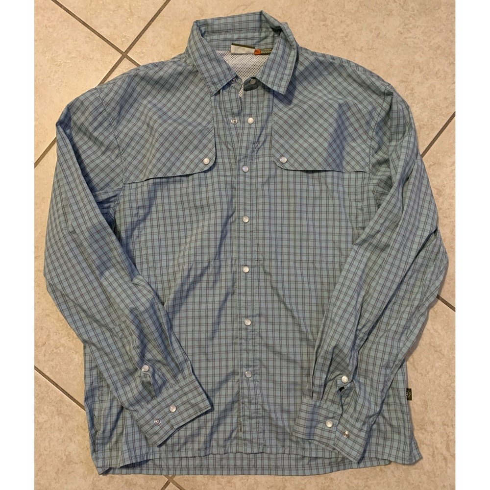 howler brothers shirt mens M Blue long sleeve pearl snap plaid gaucho fishing